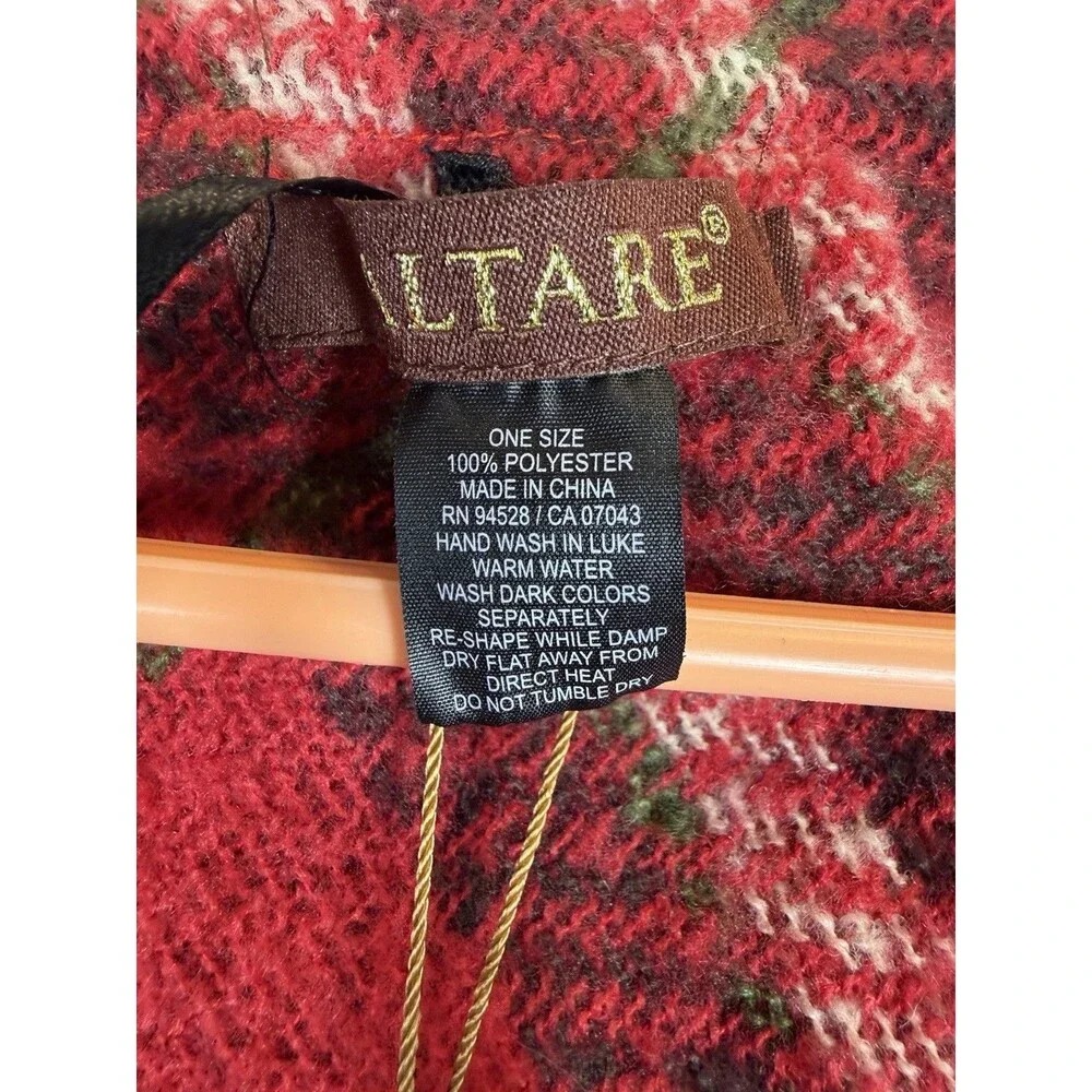 Altare Cape Poncho Fringed Toggle Red Plaid OS NWT Cozy Fall Boho